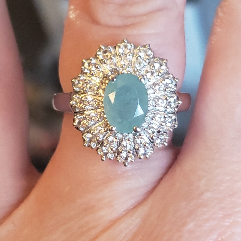 NWOT Genuine Grandidierite & White Zircon Halo Ring - Picture 3 of 10